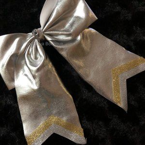 Silver Foil Sparkle Cheer Bow  5B2259  Handmade NWT Boutique